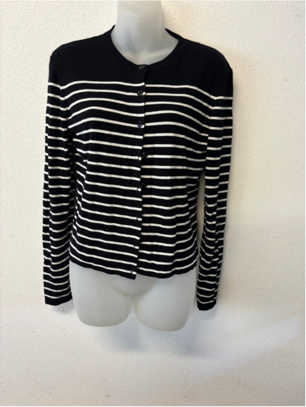 H&M Black & White Striped Cardigan Medium workwear